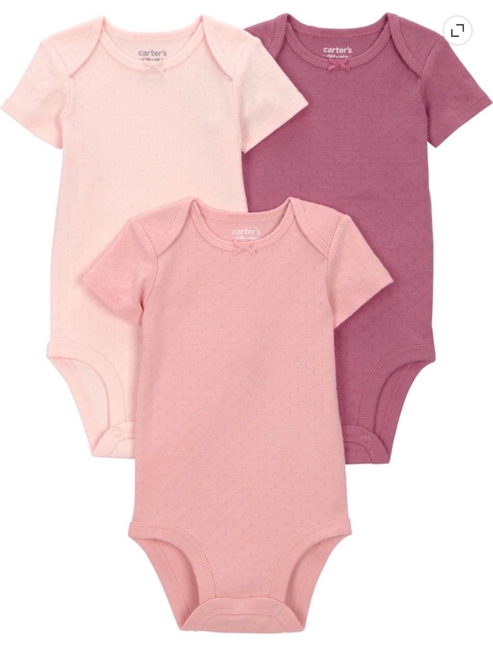 NWT Carter's Child of Mine Baby Bodysuits, 3-Pack, Dark Pink/Pink/Light Pink